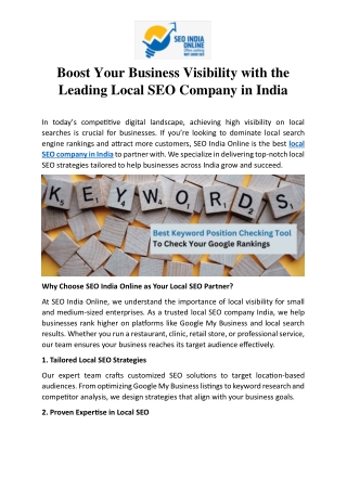 Boost Your Business Visibility with the Leading Local SEO Company in India