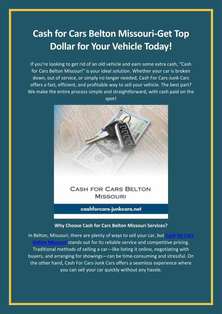 cash for cars belton missouri get top dollar