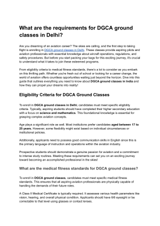 What are the requirements for DGCA ground classes in Delhi?