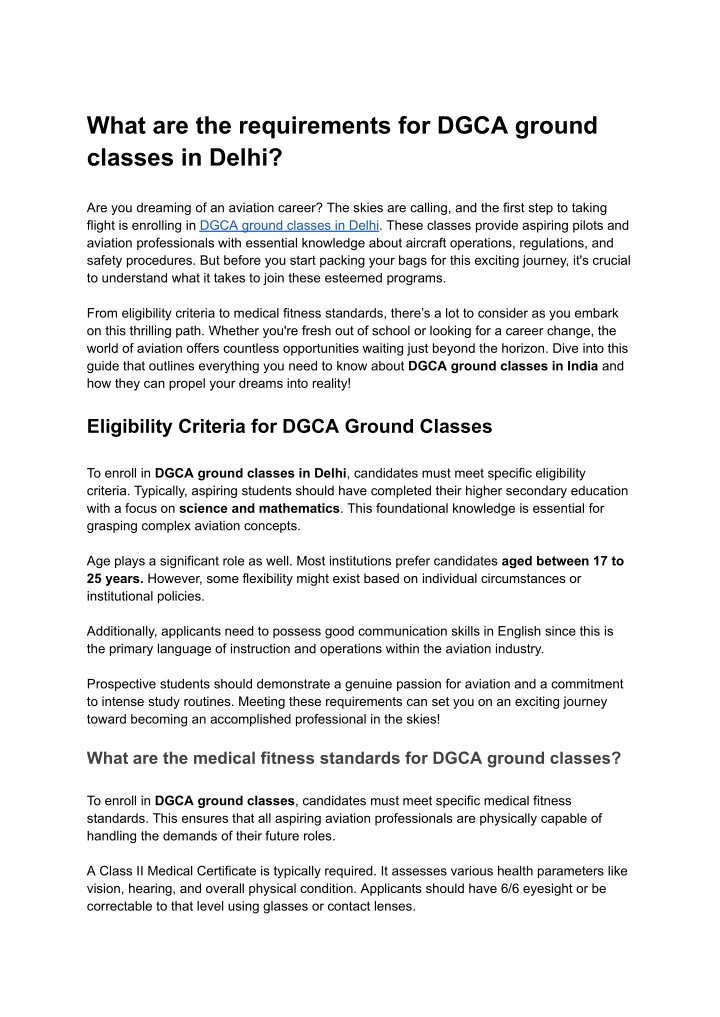 what are the requirements for dgca ground classes