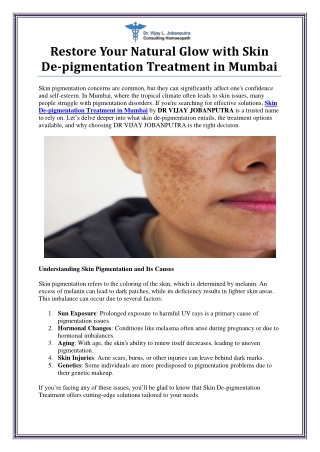 Skin De-pigmentation Treatment in Mumbai by Dr. Vijay Jobanputra