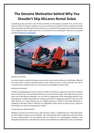 The Genuine Motivation behind Why You Shouldn't Skip McLaren Rental Dubai