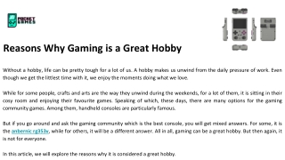 Reasons Why Gaming is a Great Hobby
