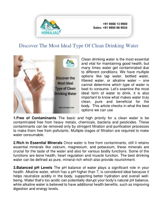 Discover the Most Ideal Type of Clean Drinking Water - Himajal