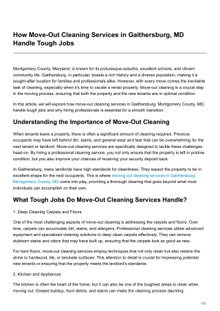 How Move Out Cleaning Services in Gaithersburg MD Handle Tough Jobs