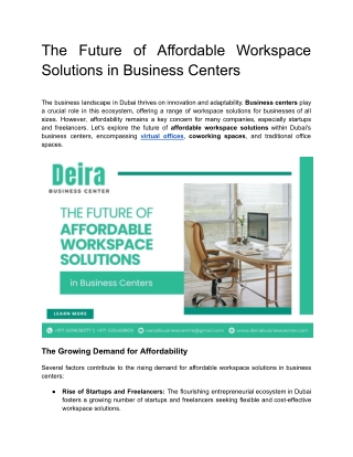 The Future of Affordable Workspace Solutions in Business Centers