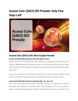 acossi coin aci ieo presale only few days left