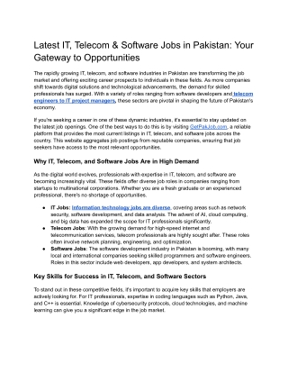latest it telecom software jobs in pakistan your