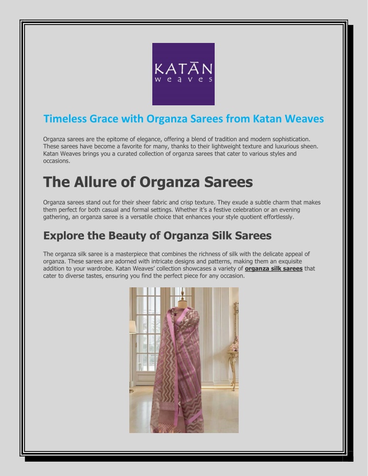 timeless grace with organza sarees from katan