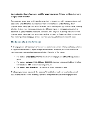 understanding down payments and mortgage