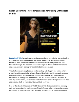 Reddy Book Win Trusted Destination for Betting Enthusiasts in India