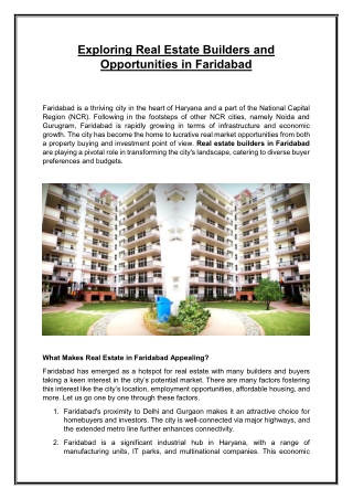 Exploring Real Estate Builders and Opportunities in Faridabad