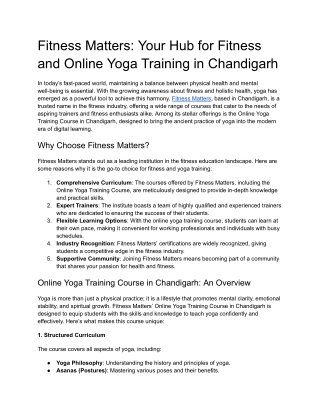 Fitness Matters_ Your Hub for Fitness and Online Yoga Training in Chandigarh