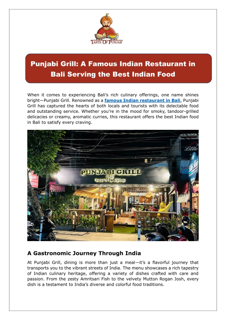 punjabi grill a famous indian restaurant in bali