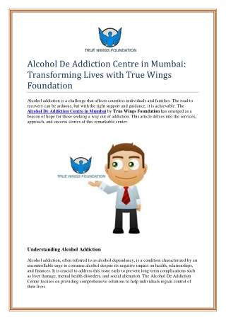 Alcohol De Addiction Centre in Mumbai: Transforming Lives with True Wings Founda