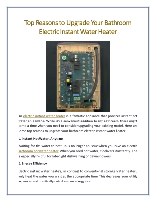 Top Reasons to Upgrade Your Bathroom Electric Instant Water Heater