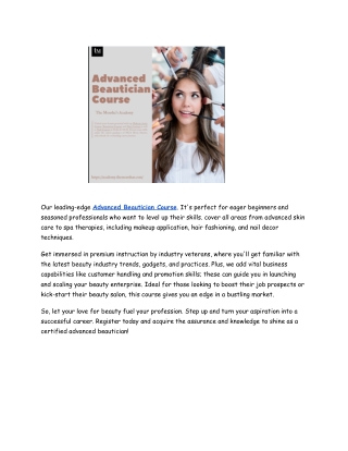 our leading edge advanced beautician course