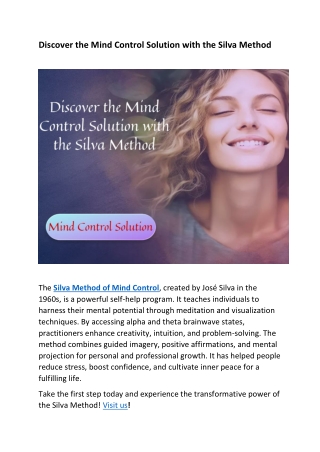 Discover the Mind Control Solution with the Silva Method