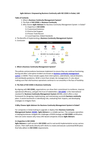 agile advisors empowering business continuity