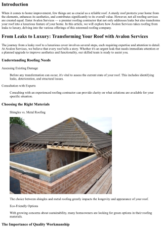 From Leaks to Luxury: Transforming Your Roof with Avalon Services