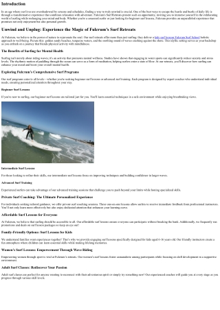 Unwind and Unplug: Experience the Magic of Fulcrum’s Surf Retreats.