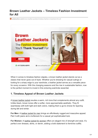 Brown Leather Jackets – Timeless Fashion Investment for All