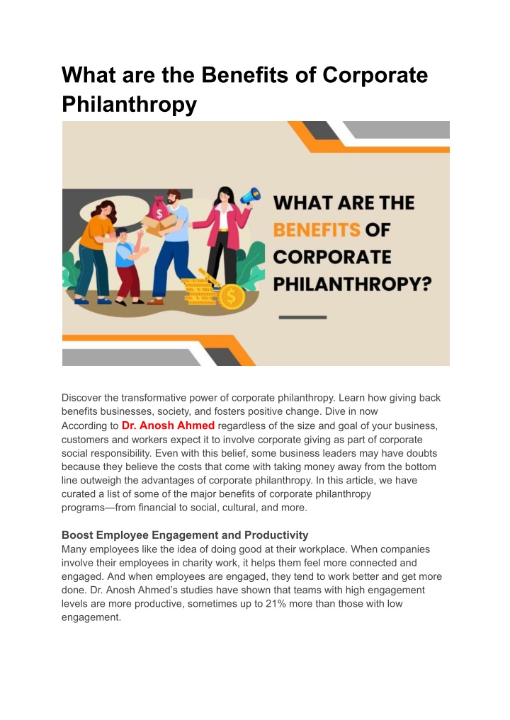 what are the benefits of corporate philanthropy