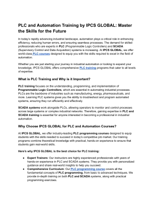 plc and automation training by ipcs global master