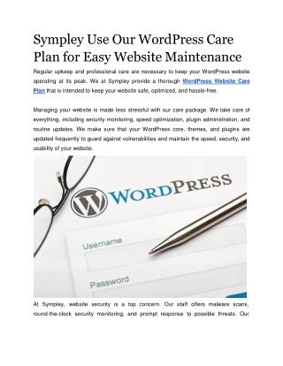 Sympley Use Our WordPress Care Plan for Easy Website Maintenance