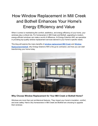 How Window Replacement in Mill Creek and Bothell Enhances Your Home's Energy Efficiency and Value