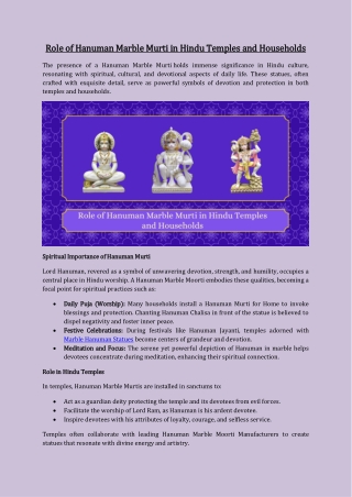 Role of Hanuman Marble Murti in Hindu Temples and Households
