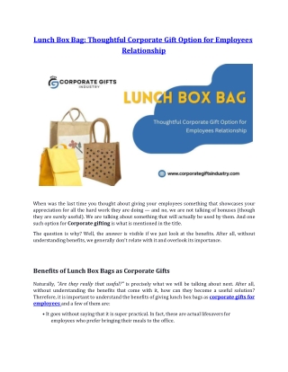 Lunch Box Bag, Thoughtful Corporate Gift Option for Employees Relationship