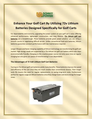 72v Lithium Batteries Designed Specifically for Golf Carts