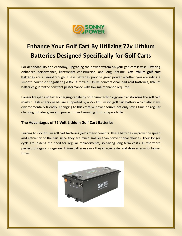 enhance your golf cart by utilizing 72v lithium