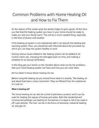 Common Problems with Home Heating Oil and How to Fix