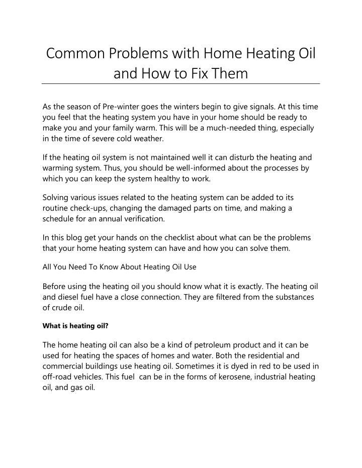 common problems with home heating