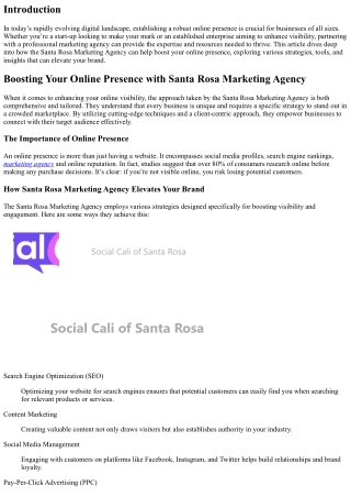 Boosting Your Online Presence with Santa Rosa Marketing Agency