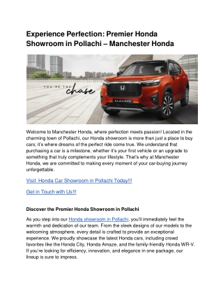 Experience Perfection_ Premier Honda Showroom in Pollachi – Manchester Honda