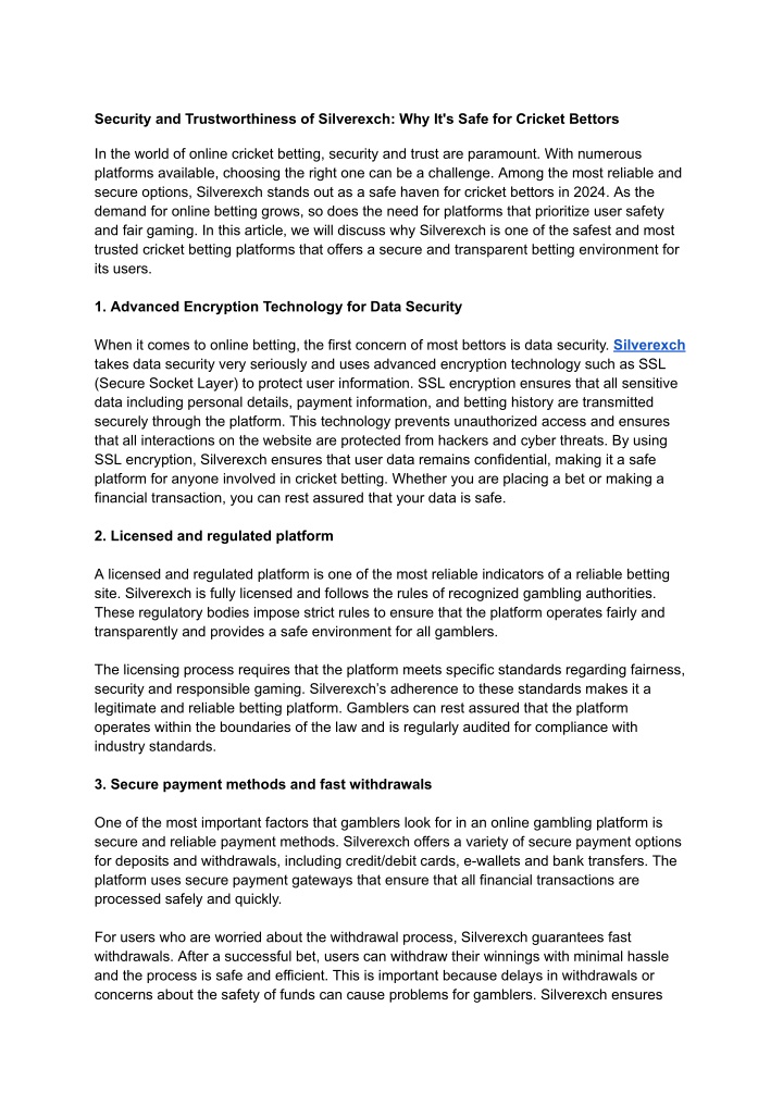 security and trustworthiness of silverexch