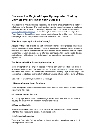 Discover the Magic of Super Hydrophobic Coating_ Ultimate Protection for Your Surfaces (VP AMC Blog)