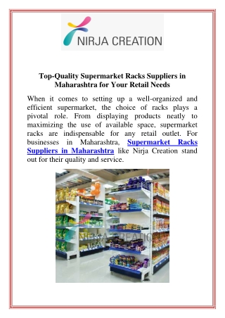 Top-Quality Supermarket Racks Suppliers in Maharashtra for Your Retail Needs