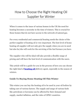 How to Choose the Right Heating Oil Supplier for Winter