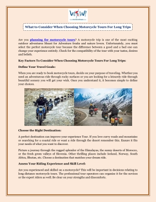 What to Consider When Choosing Motorcycle Tours For Long Trips