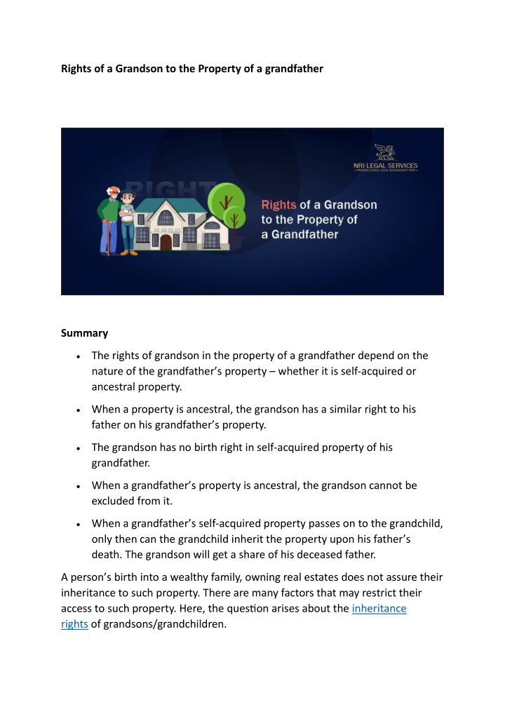 rights of a grandson to the property