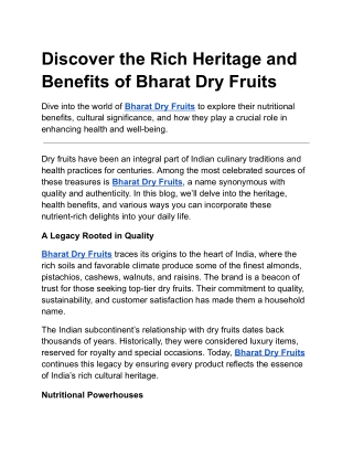 Discover the Rich Heritage and Benefits of Bharat Dry Fruits