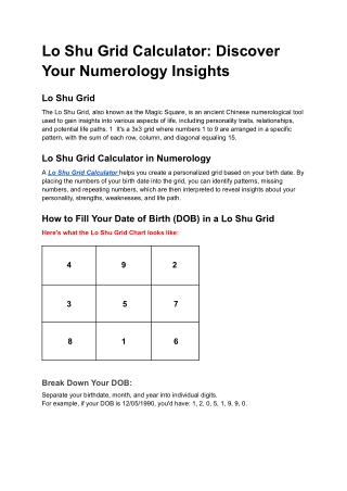 Lo Shu Grid Calculator: Discover Your Numerology Insights