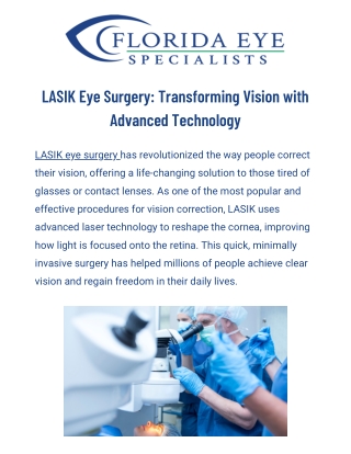 LASIK Eye Surgery at Florida Eye Specialists: Clear Vision Made Simple