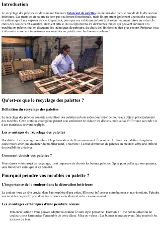Les Couleurs qui Subliment vos Meubles en Palette