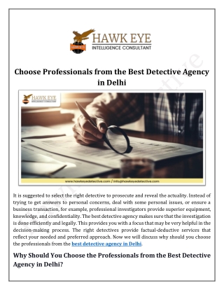 Choose Professionals from the Best Detective Agency in Delhi