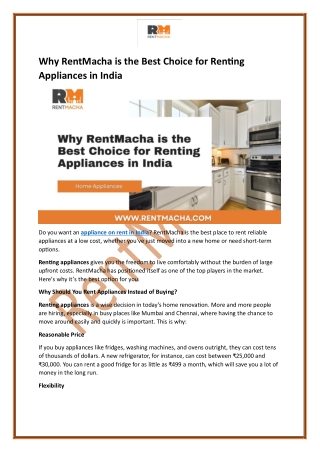 Why RentMacha is the Best Choice for Renting Appliances in India